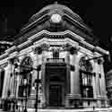 Black and White photographs of  Buffalo Savings Bank Building at Night in Buffalo, New York.