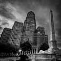 Black and White pictures of  Niagara Square at Night in Buffalo, New York.