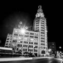 Black and White pictures of  The Electric Tower at Night in Buffalo, New York.