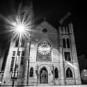 Black and White photos of  Saint James Church at Night in Wheeling WV, West Virginia.