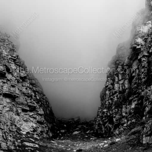 Platteklip Gorge ascends into the Table Mountain Clouds -- Cape Town Black and White Photos