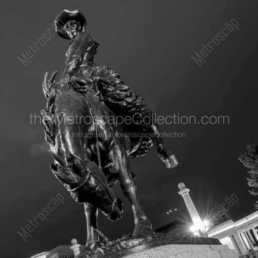 Denver Black and White Photography of The Bronco Buster Statue in Downtown Denver The Bronco Buster Statue in Downtown Denver -- Denver Black and White Photography