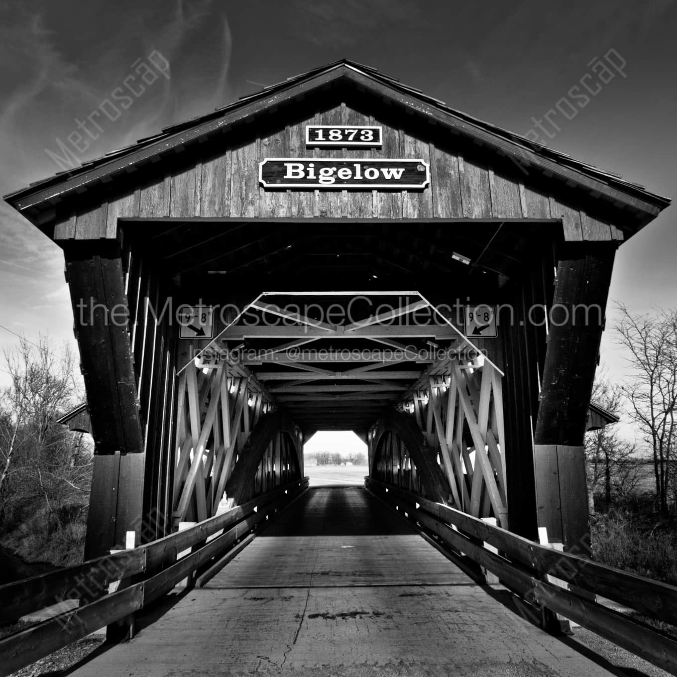 The Bigelow Covered Bridge cityscape black and white Photography square crop