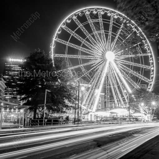 The Skyview Atlanta Ferris Wheel at Night -- Atlanta Black and White Framed Photos