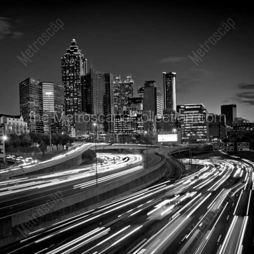 The Atlanta Skyline from Georgia Tech Campus -- Atlanta Black and White Framed Photos