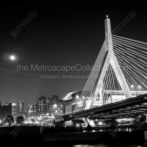 The Bunker Hill Bridge Under a Full Moon -- Boston Black and White Framed Photos