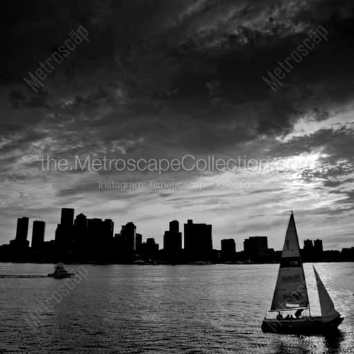 A Sail Boat on the Boston Harbor -- Boston Black and White Framed Photos