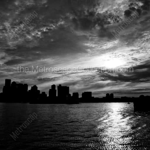 A Dramatic Sunset Behind the Boston Skyline -- Boston Black and White Framed Photos
