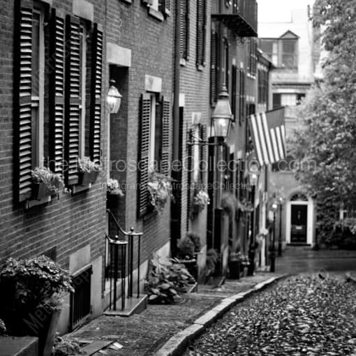 A Downhill Look at Acorn Street in Beacon Hill -- Boston Black and White Framed Photos