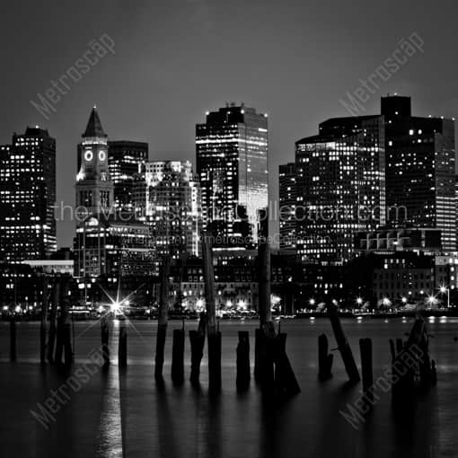 The Boston Skyline at Dusk -- Boston Black and White Framed Photos