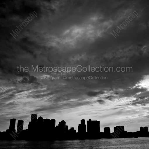 The Boston Skyline from East Boston Piers Park -- Boston Black and White Framed Photos