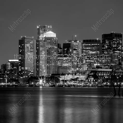 A Sweeping Boston Skyline View from LoPresti Park -- Boston Black and White Framed Photos
