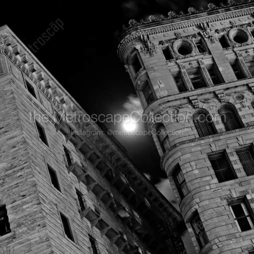 Moon Shines on Quaker Lane -- Boston Black and White Framed Photos