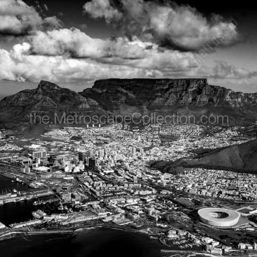 The Cape Town City Bowl and Table Mountain -- Cape Town Black and White Framed Photography