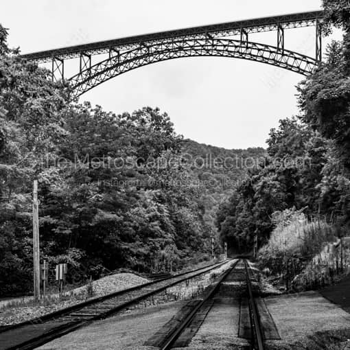 The New River Gorge Bridge over Railroad Tracks -- Charleston WV Black and White Framed Photos