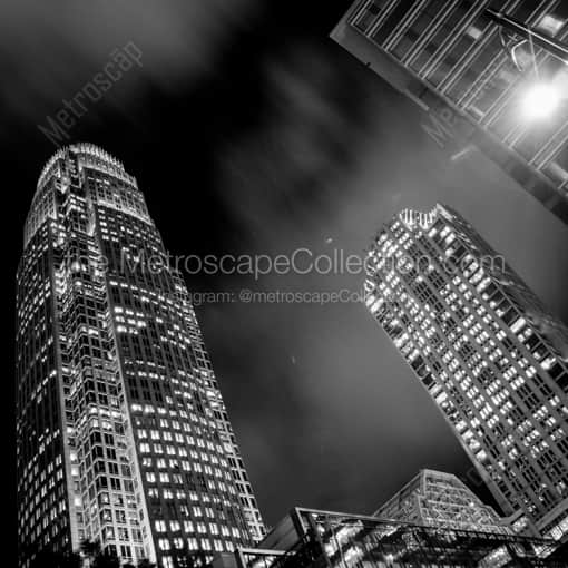 Matte Black WOOD Framed Black and White Charlotte Photograph: The Charlotte Downtown Core Buildings at Night in a Square Matte Black Wood Frame