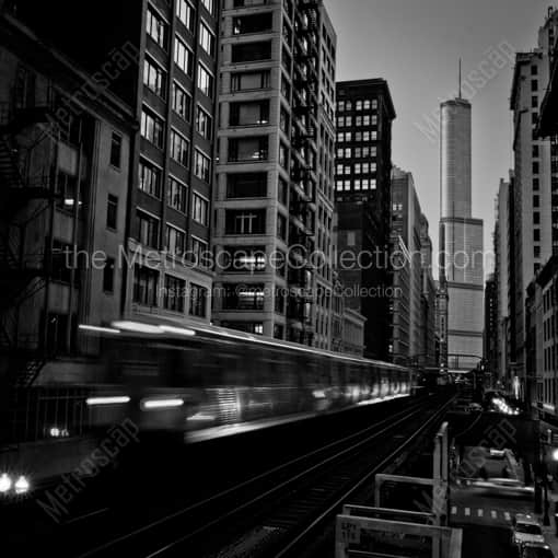 Chicago Framed Photos of Trump Tower and an El Train at Adams and Wabash Station Trump Tower and an El Train at Adams and Wabash Station -- Chicago Black and White Framed Photos