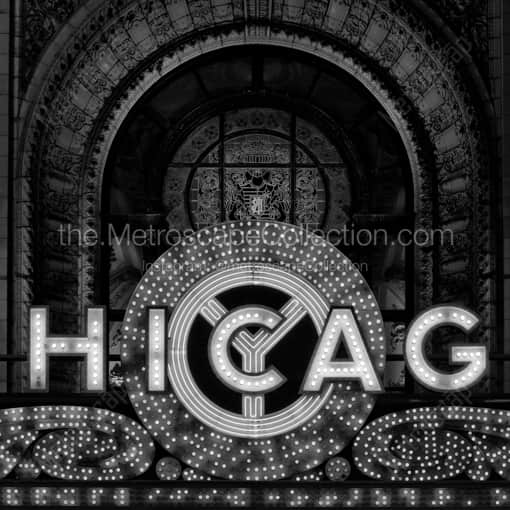 Matte Black WOOD Framed Black and White Chicago Photograph: The Chicago Theater Sign in a Square Matte Black Wood Frame