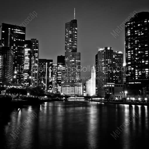 Matte Black WOOD Framed Black and White Chicago Photograph: The Trump International Hotel and Tower in a Square Matte Black Wood Frame
