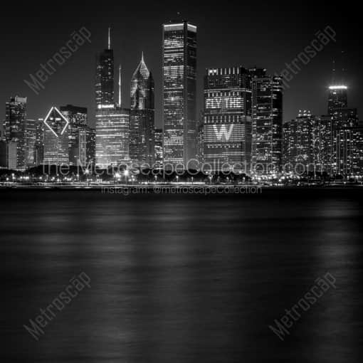Chicago Framed Photos of The Chicago Skyline Glistens during the 2016 World Series The Chicago Skyline Glistens during the 2016 World Series -- Chicago Black and White Framed Photos