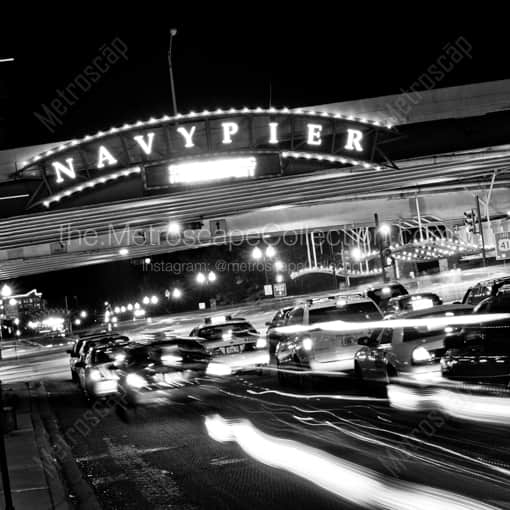 Chicago Framed Photos of The Illinois Street Sign for Navy Pier at Lake Shore Drive The Illinois Street Sign for Navy Pier at Lake Shore Drive -- Chicago Black and White Framed Photos