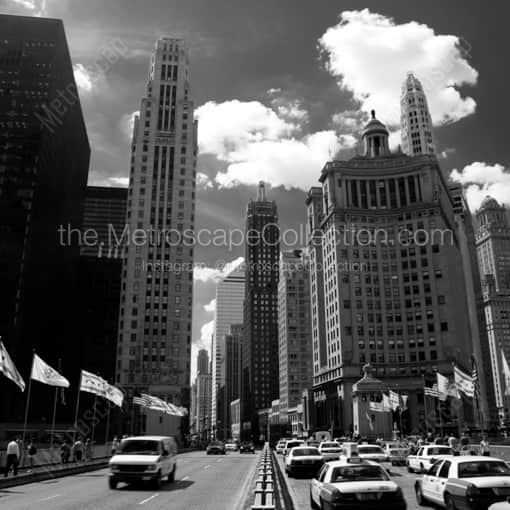 Chicago Framed Photos of Taxi Cabs Clog the Southbound Lanes of the Michigan Avenue Bridge Taxi Cabs Clog the Southbound Lanes of the Michigan Avenue Bridge -- Chicago Black and White Framed Photos