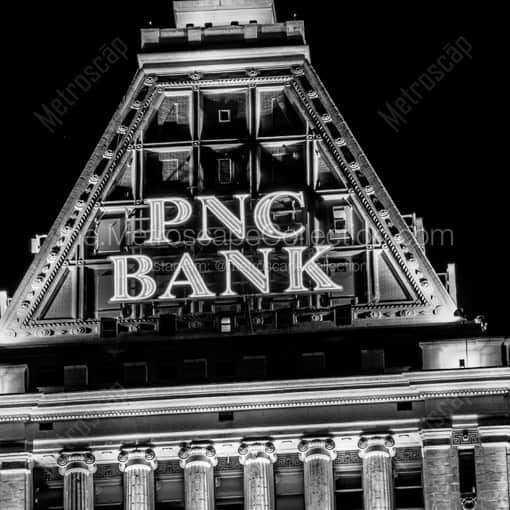 Matte Black WOOD Framed Black and White Cincinnati Photograph: The Top of the PNC Bank Building in Cincinnati in a Square Matte Black Wood Frame