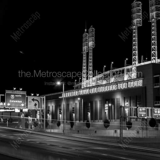 Matte Black WOOD Framed Black and White Cincinnati Photograph: Great American Ballpark's Joe Nuxhall Quote in a Square Matte Black Wood Frame