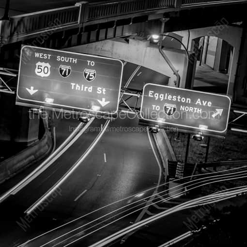 Cincinnati Framed Photos of Traffic at the exit to Egglston Ave and Third Street from Columbia Parkway Traffic at the exit to Egglston Ave and Third Street from Columbia Parkway -- Cincinnati Black and White Framed Photos