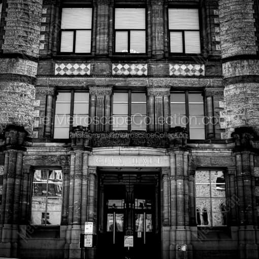 Matte Black WOOD Framed Black and White Cincinnati Photograph: Cincinnati City Hall Building in a Square Matte Black Wood Frame
