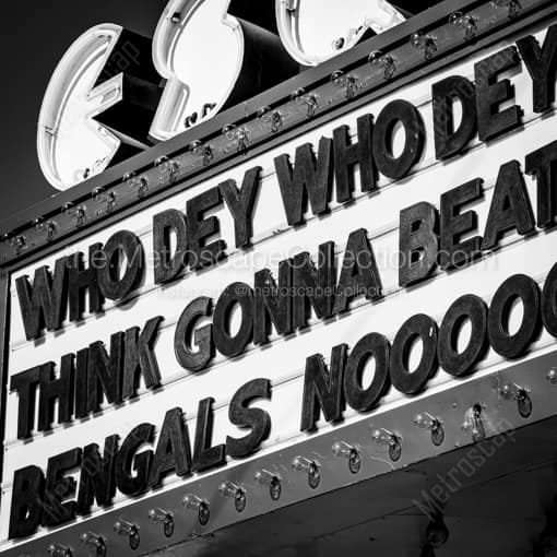 Matte Black WOOD Framed Black and White Cincinnati Photograph: Who Dey Think Gonna Beat Them Bengals in a Square Matte Black Wood Frame