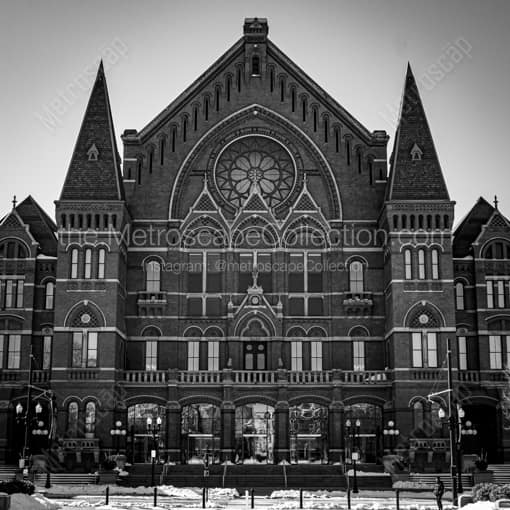 Matte Black WOOD Framed Black and White Cincinnati Photograph: The Cincinnati Music Center in a Square Matte Black Wood Frame