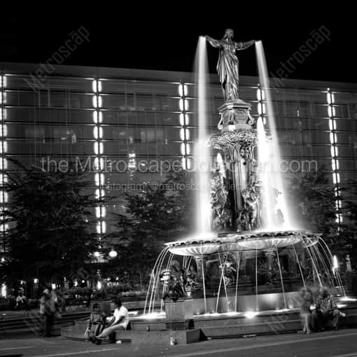 Matte Black WOOD Framed Black and White Cincinnati Photograph: The Tyler Davidson Fountain in Fountain Square in a Square Matte Black Wood Frame