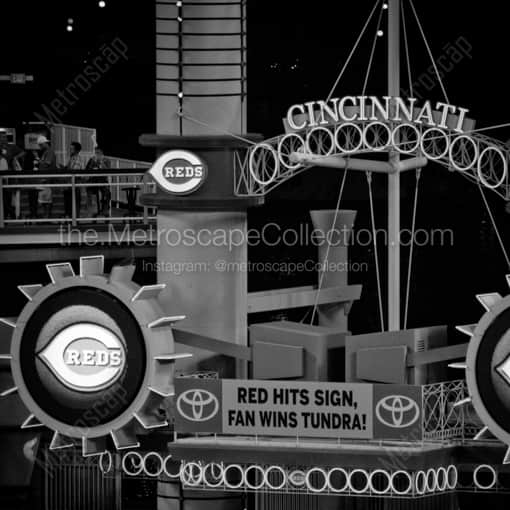 Matte Black WOOD Framed Black and White Cincinnati Photograph: The Paddle Boat Smoke Stacks in GABP in a Square Matte Black Wood Frame