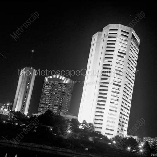 Matte Black WOOD Framed Black and White Columbus Photograph: The American Electric Power Building in a Square Matte Black Wood Frame