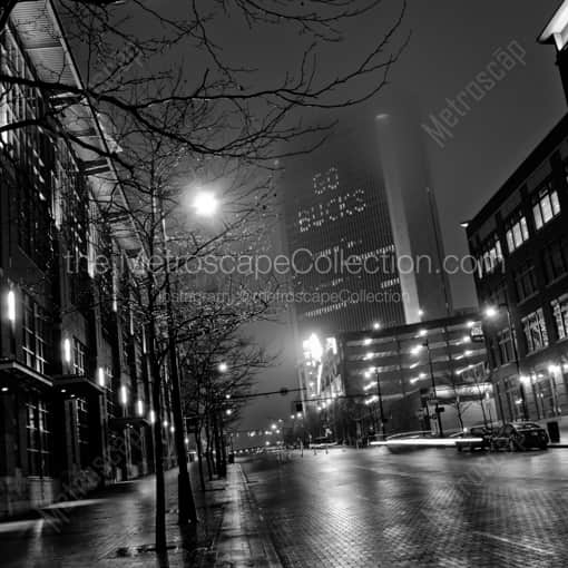 Matte Black WOOD Framed Black and White Columbus Photograph: Go Bucks Spelled Out in the Nationwide Building in a Square Matte Black Wood Frame