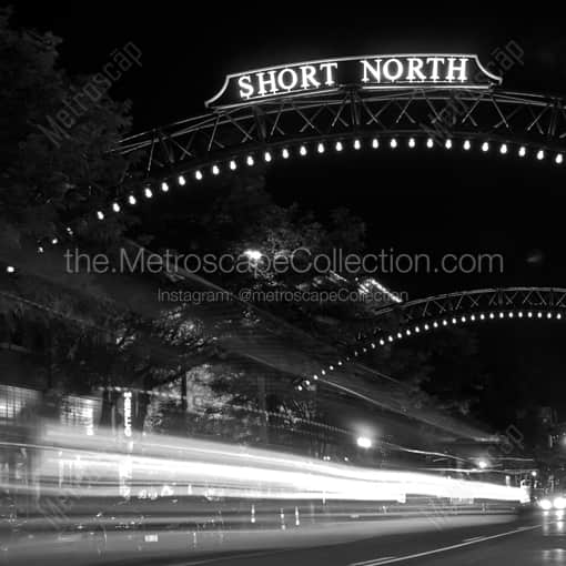 Matte Black WOOD Framed Black and White Columbus Photograph: The Short North Arches over North High Street in a Square Matte Black Wood Frame