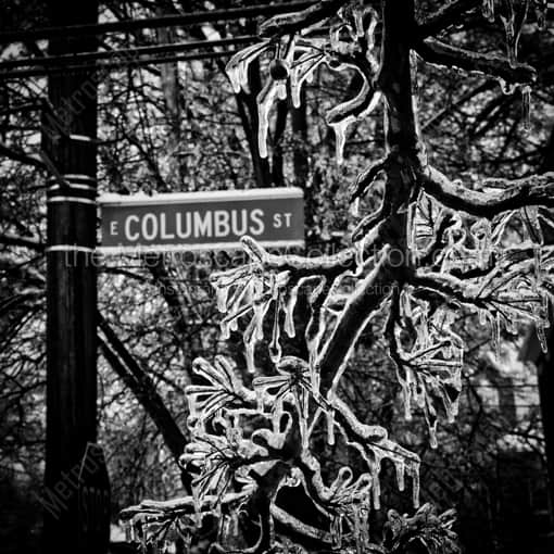 Matte Black WOOD Framed Black and White Columbus Photograph: Columbus Street in German Village in a Square Matte Black Wood Frame