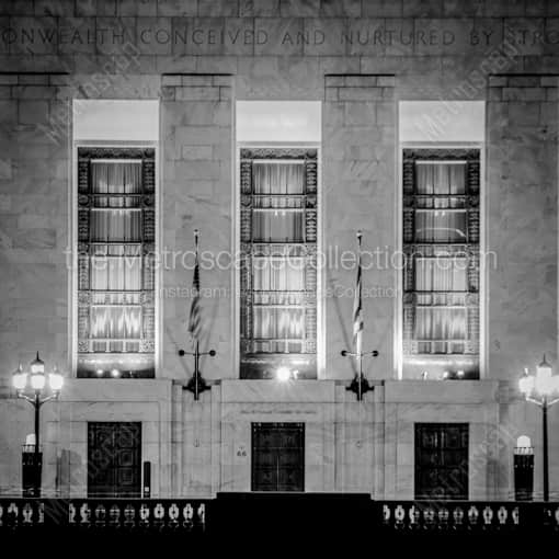 Matte Black WOOD Framed Black and White Columbus Photograph: The Ohio Supreme Court Building at Night in a Square Matte Black Wood Frame