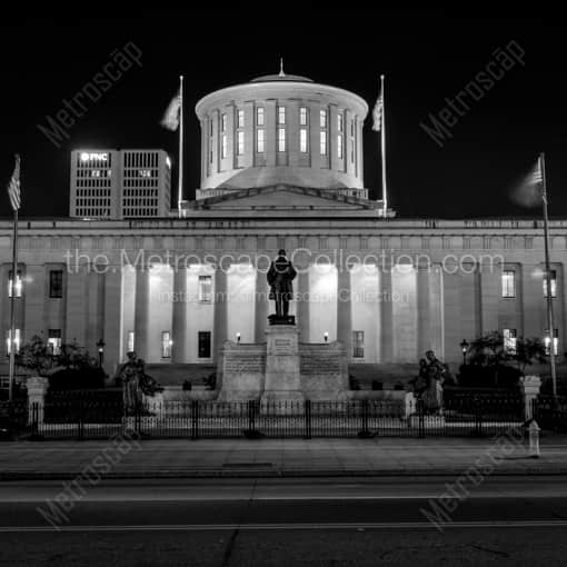 Matte Black WOOD Framed Black and White Columbus Photograph: The Ohio Statehouse on South High Street in Columbus in a Square Matte Black Wood Frame