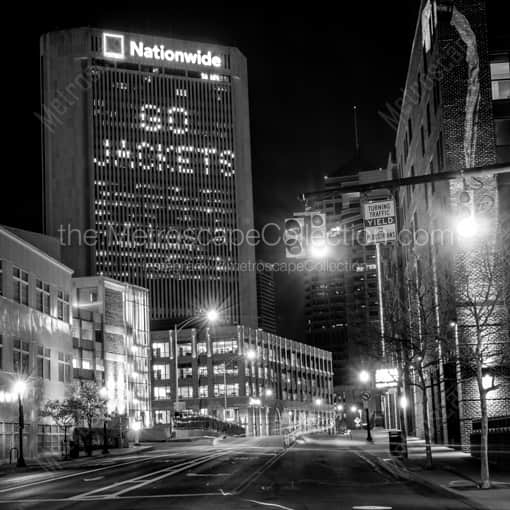 Matte Black WOOD Framed Black and White Columbus Photograph: Go Jackets in the Nationwide Building in a Square Matte Black Wood Frame