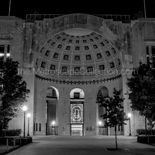 Matte Black WOOD Framed Black and White Columbus Photograph: Ohio Stadium at Night in a Square Matte Black Wood Frame