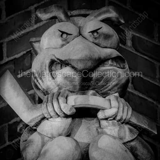 Matte Black WOOD Framed Black and White Columbus Photograph: A Stinger Gargoyle in the Arena District in a Square Matte Black Wood Frame