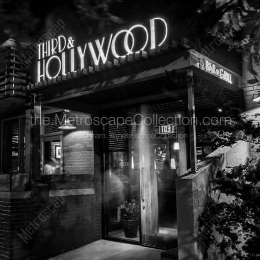 Matte Black WOOD Framed Black and White Columbus Photograph: Third and Hollywood in Grandview at Night in a Square Matte Black Wood Frame