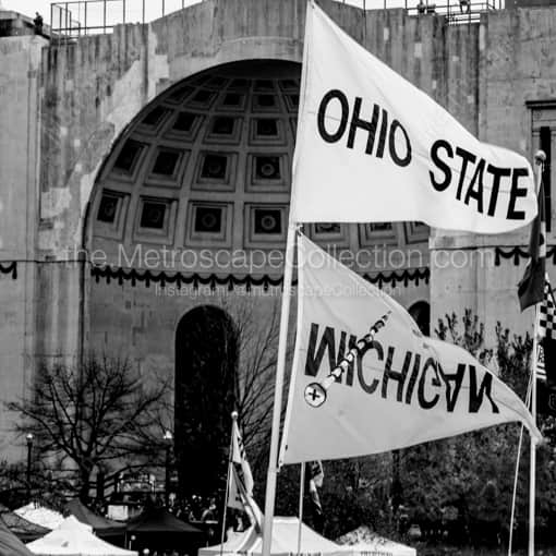 Matte Black WOOD Framed Black and White Columbus Photograph: Tailgating before the Ohio State - TTUN Game in a Square Matte Black Wood Frame
