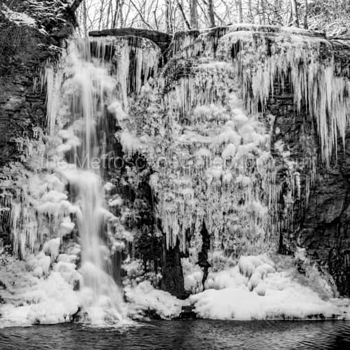 Matte Black WOOD Framed Black and White Columbus Photograph: Hayden Falls in a Square Matte Black Wood Frame