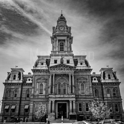Matte Black WOOD Framed Black and White Columbus Photograph: Madison County Court House in London Ohio in a Square Matte Black Wood Frame
