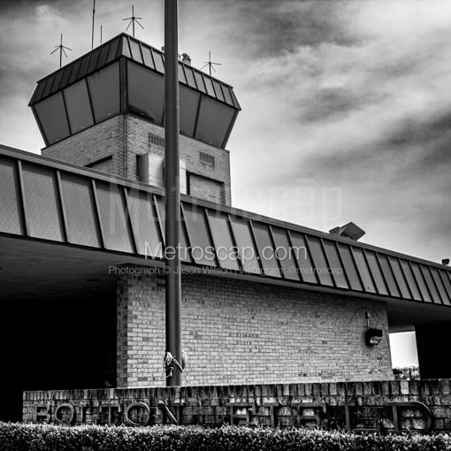 Matte Black WOOD Framed Black and White Columbus Photograph: Bolton Field Airport in a Square Matte Black Wood Frame