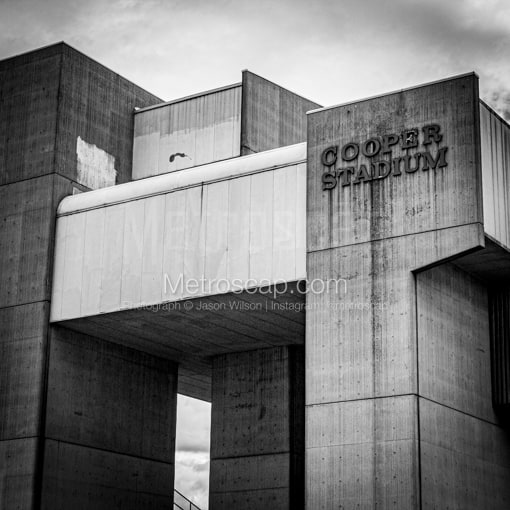 Matte Black WOOD Framed Black and White Columbus Photograph: Cooper Stadium in a Square Matte Black Wood Frame