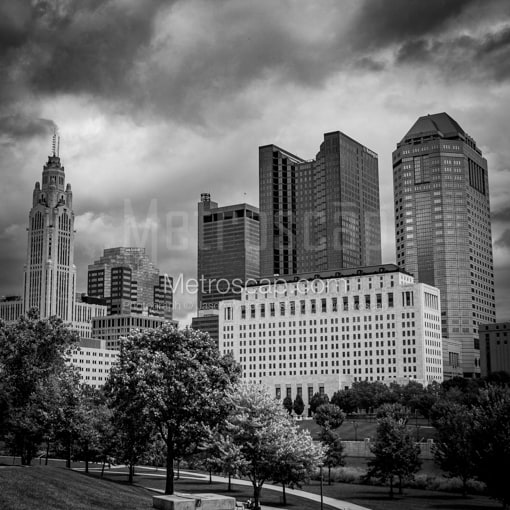 Matte Black WOOD Framed Black and White Columbus Photograph: Columbus Ohio Storm Clouds in a Square Matte Black Wood Frame